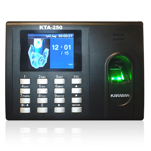 دستگاه حضور و غیاب اثرانگشتی کارابان مدل KTA-250 دارای باطری داخلی و قابلیت کنترل دسترسی ارزان قیمت